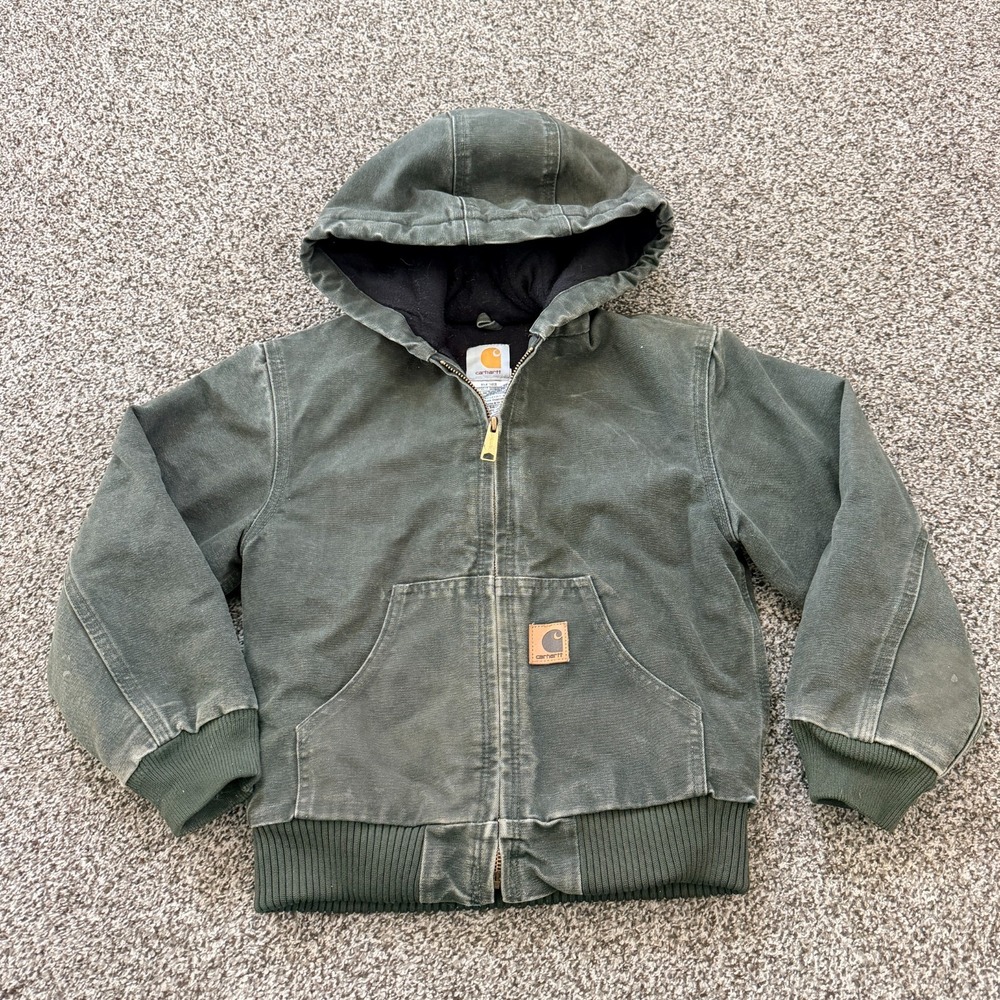 VTG Carhartt Lined Hooded Active Jacket Kids Medium 8 Moss Green YYJ130